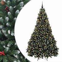 vidaXL Konstgjord julgran grön med julkula 210 cm 300 LED-lampor