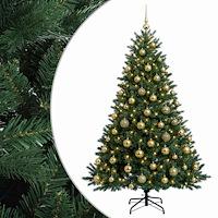vidaXL Konstgjord julgran med julkulor 180 cm 300 LED-lampor Varmvit