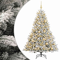 vidaXL Konstgjord julgran med julkulor 240 cm 300 LED-lampor Varmvit