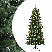 vidaXL Konstgjord julgran med julkulor 210 cm 300 LED-lampor Varmvit