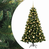 vidaXL Konstgjord julgran med julkulor 210 cm 300 LED-lampor Varmvit