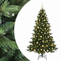 vidaXL Konstgjord julgran med julkulor 240 cm 300 LED-lampor Varmvit