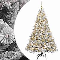 vidaXL Konstgjord julgran med kulor 210 cm 300 LED-lampor Varmvit