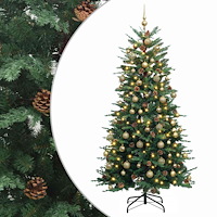 vidaXL Konstgjord julgran med julkulor 240 cm 300 LED-lampor Varmvit