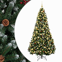 vidaXL Konstgjord julgran grön med julkulor 240 cm 300 LED-lampor