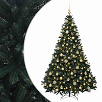 vidaXL Konstgjord julgran mörkgrön med julkulor 240 cm 300 LED-lampor