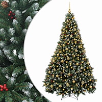vidaXL Konstgjord julgran grön med julkula 210 cm 300 LED-lampor