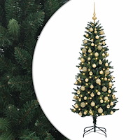 vidaXL Konstgjord julgran med julkulor 180 cm 300 LED-lampor Varmvit