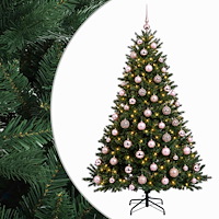 vidaXL Konstgjord julgran med julkulor 180 cm 300 LED-lampor Varmvit