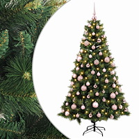 vidaXL Konstgjord julgran med julkulor 210 cm 300 LED-lampor Varmvit