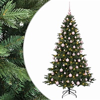 vidaXL Konstgjord julgran med julkulor 240 cm 300 LED-lampor Varmvit