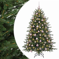 vidaXL Konstgjord julgran med julkulor 180 cm 300 LED-lampor Varmvit