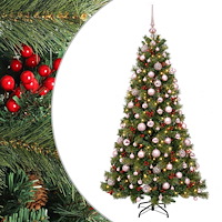 vidaXL Konstgjord julgran med julkulor 240 cm 300 LED-lampor Varmvit