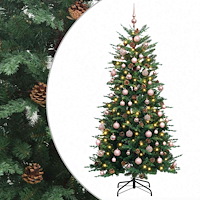 vidaXL Konstgjord julgran med kulor 180 cm 300 LED-lampor Varmvit