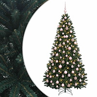 vidaXL Konstgjord julgran mörkgrön med julkulor 210 cm 300 LED-lampor