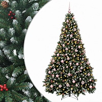 vidaXL Konstgjord julgran grön med julkulor 210 cm 300 LED-lampor