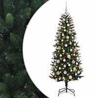 vidaXL Konstgjord julgran med kulor 210 cm 300 LED-lampor Varmvit