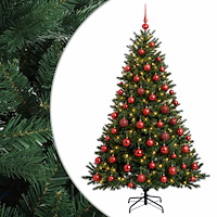 vidaXL Konstgjord julgran med julkulor 180 cm 300 LED-lampor Varmvit