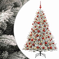 vidaXL Konstgjord julgran med julkulor 180 cm 300 LED-lampor Varmvit