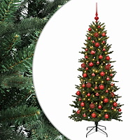 vidaXL Konstgjord julgran med julkulor 180 cm 300 LED-lampor Varmvit