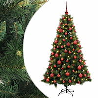vidaXL Konstgjord julgran med julkulor 180 cm 300 LED-lampor Varmvit