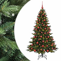 vidaXL Konstgjord julgran med julkulor 210 cm 300 LED-lampor Varmvit