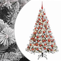 vidaXL Konstgjord julgran med kulor 180 cm 300 LED-lampor Varmvit