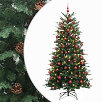 vidaXL Konstgjord julgran med kulor 240 cm 300 LED-lampor Varmvit