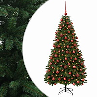 vidaXL Konstgjord julgran mellangrön med julgranskulor 180 cm