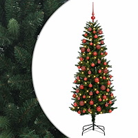 vidaXL Konstgjord julgran med julkulor 180 cm 300 LED-lampor Varmvit