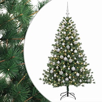 vidaXL Konstgjord julgran med julkulor 210 cm 300 LED-lampor Varmvit