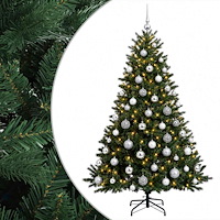 vidaXL Konstgjord julgran med julkulor 180 cm 300 LED-lampor Varmvit