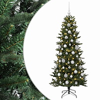 vidaXL Konstgjord julgran med julkulor 180 cm 300 LED-lampor Varmvit