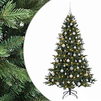 vidaXL Konstgjord julgran med julkulor 240 cm 300 LED-lampor Varmvit