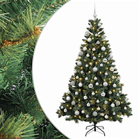 vidaXL Konstgjord julgran med kulor 210 cm 300 LED-lampor Varmvit