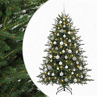 vidaXL Konstgjord julgran med julkulor 180 cm 300 LED-lampor Varmvit