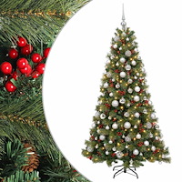 vidaXL Konstgjord julgran med julkulor 180 cm 300 LED-lampor Varmvit