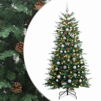 vidaXL Konstgjord julgran med kulor 180 cm 300 LED-lampor Varmvit