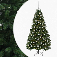 vidaXL Konstgjord julgran mellangrön med julgranskulor 240 cm