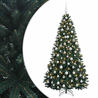 vidaXL Konstgjord julgran mörkgrön med julkulor 180 cm 300 LED-lampor