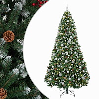 vidaXL Konstgjord julgran grön med julkulor 240 cm 300 LED-lampor