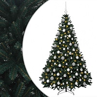 vidaXL Konstgjord julgran mörkgrön med julkulor 240 cm 300 LED-lampor