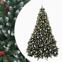 vidaXL Konstgjord julgran grön med julgranskula 210 cm 300 LED-lampor