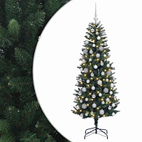 vidaXL Konstgjord julgran med julkulor 180 cm 300 LED-lampor Varmvit
