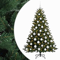 vidaXL Konstgjord julgran med julkulor 180 cm 300 LED-lampor Varmvit