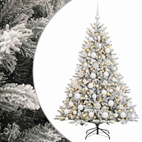 vidaXL Konstgjord julgran med julkulor 240 cm 300 LED-lampor Varmvit