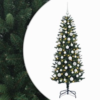 vidaXL Konstgjord julgran med kulor 210 cm 300 LED-lampor Varmvit