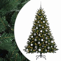 vidaXL Konstgjord julgran med julkulor 210 cm 300 LED-lampor Varmvit
