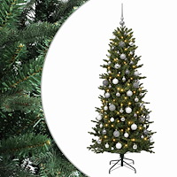 vidaXL Konstgjord julgran med julkulor 180 cm 300 LED-lampor Varmvit