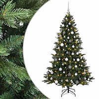 vidaXL Konstgjord julgran med julkulor 180 cm 300 LED-lampor Varmvit